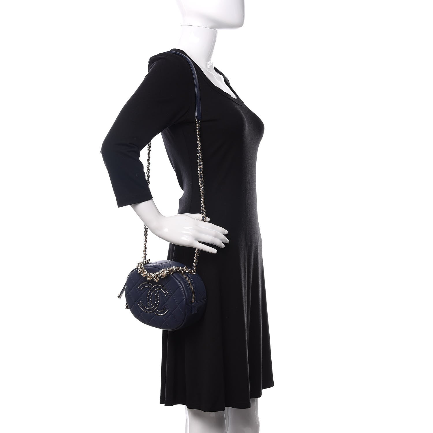 Chanel Lambskin Quilted Studded Camera Case Navy 2 of 11