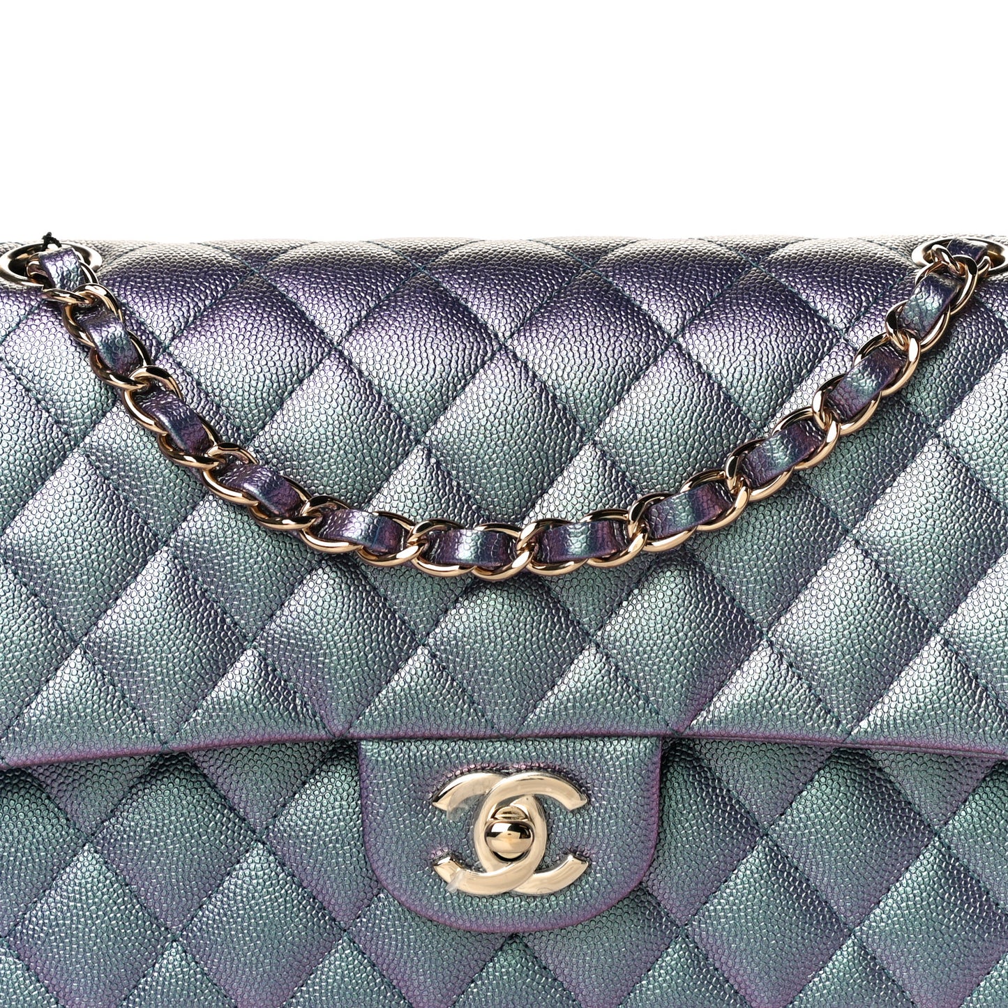 Iridescent Caviar Quilted Medium Double Flap Dark Blue