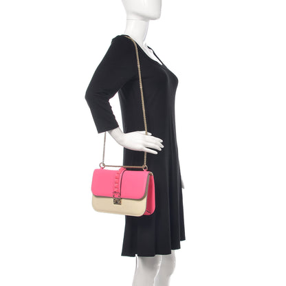 Valentino Garavani Vitello Medium Glam Lock Rockstud Flap Fuxia Fluo Light Ivory 2 of 10