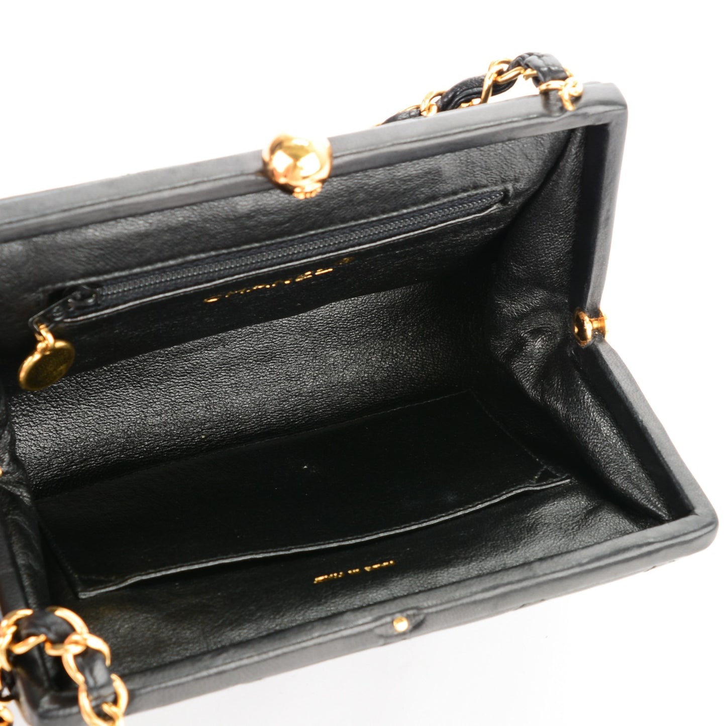 Lambskin Quilted Framed Evening Bag Black
