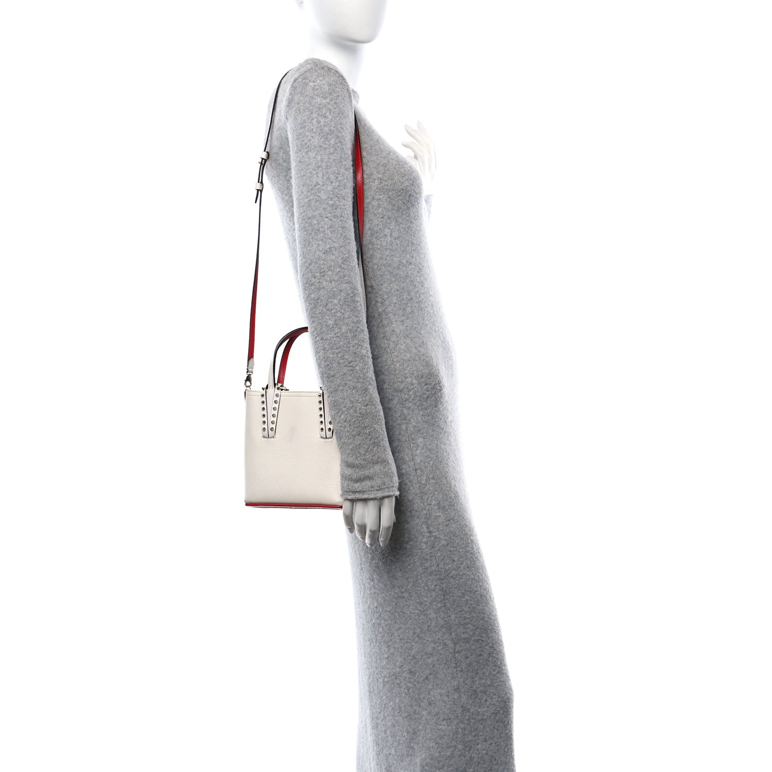 Christian Louboutin Calfskin Spikes Mini North South Cabata Tote Snow 2 of 11