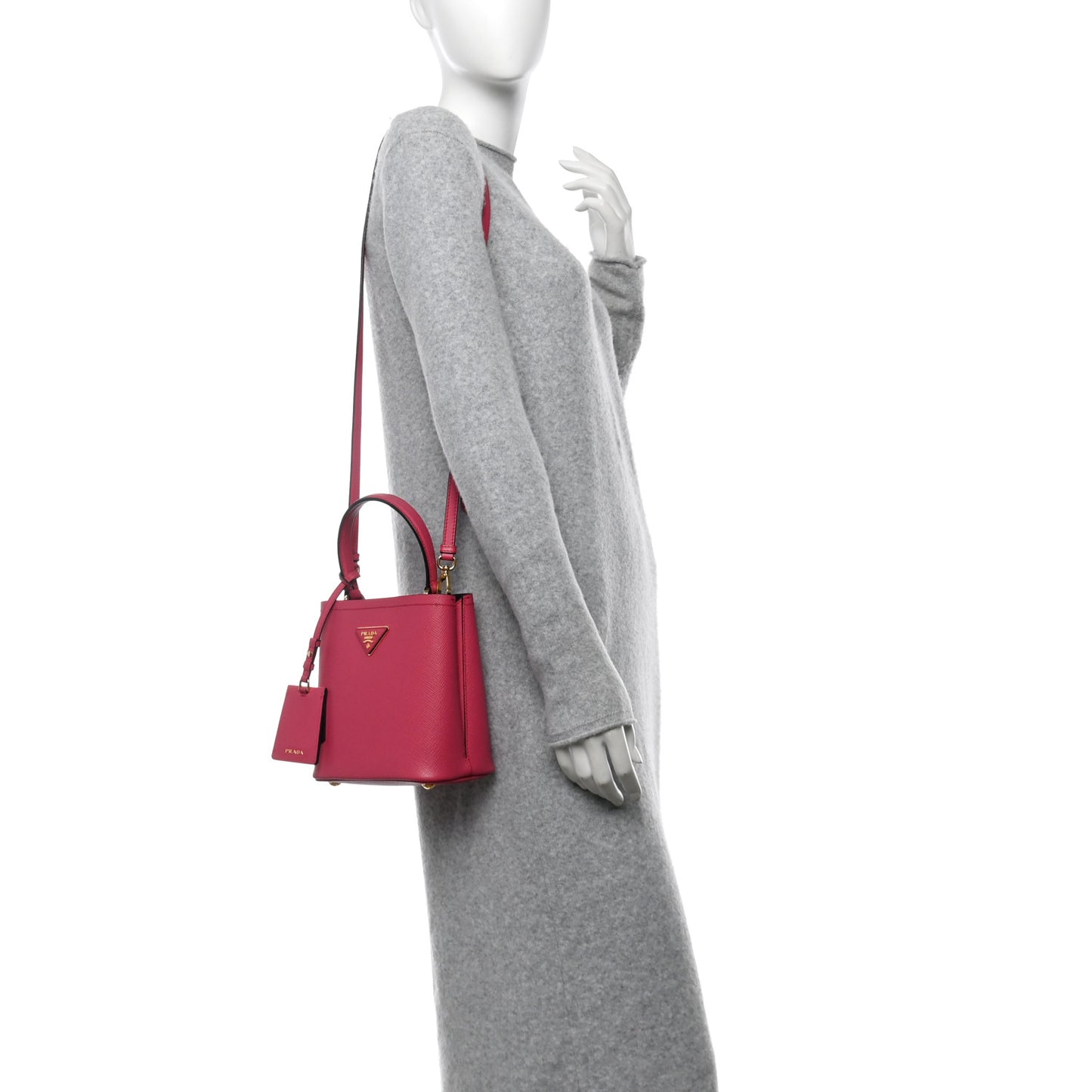 Saffiano Cuir Calfskin Small Panier Bucket Bag Magenta Black