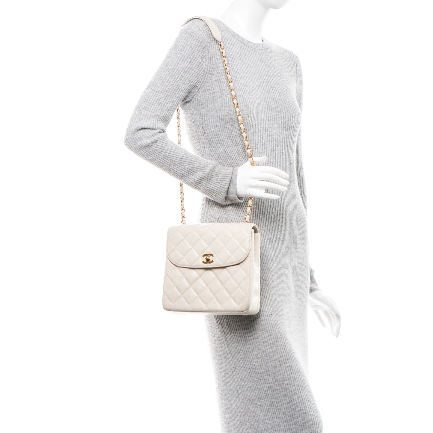 Caviar Quilted Small Single Flap White