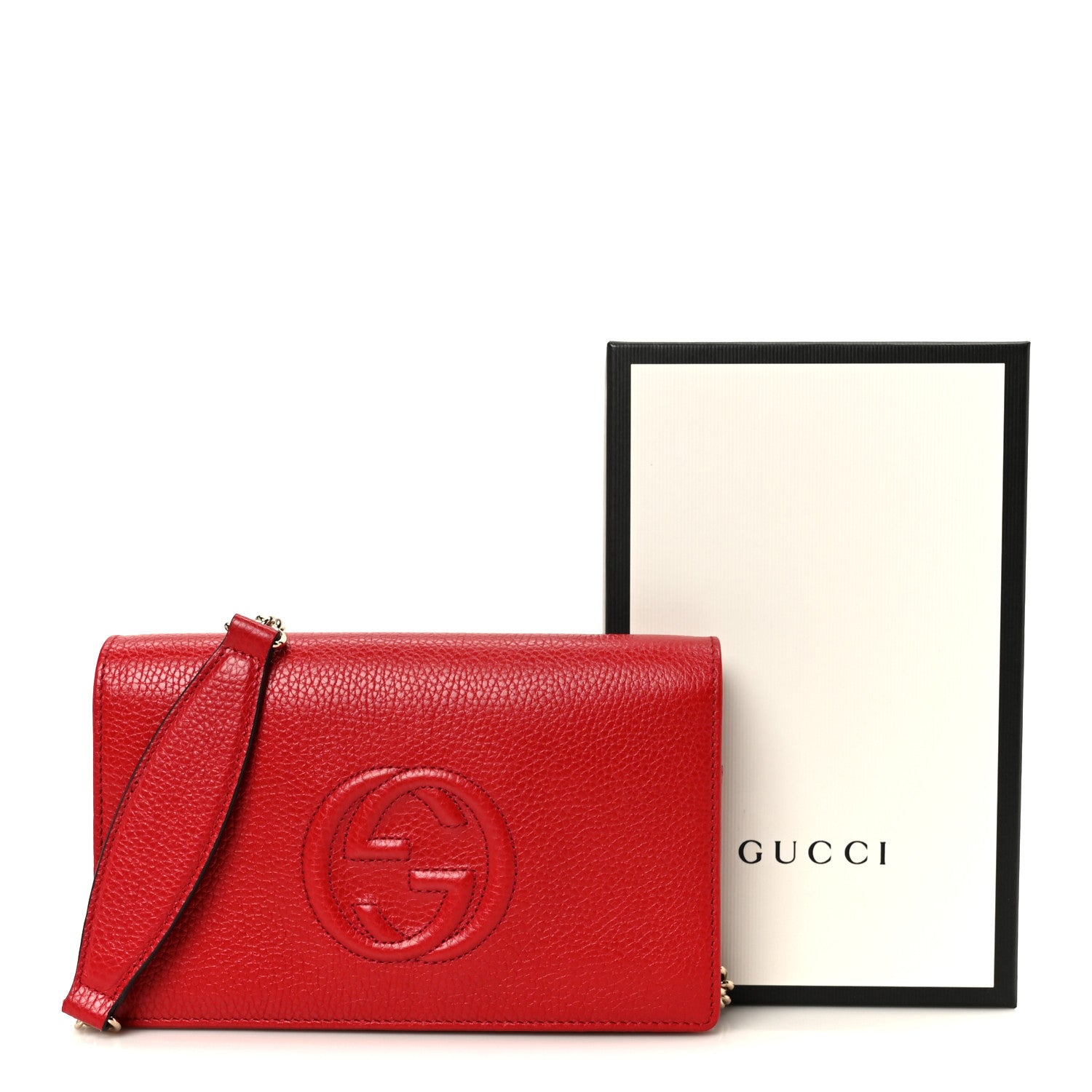 Gucci Pebbled Calfskin Soho Wallet on Chain Tabasco Red 10 of 10