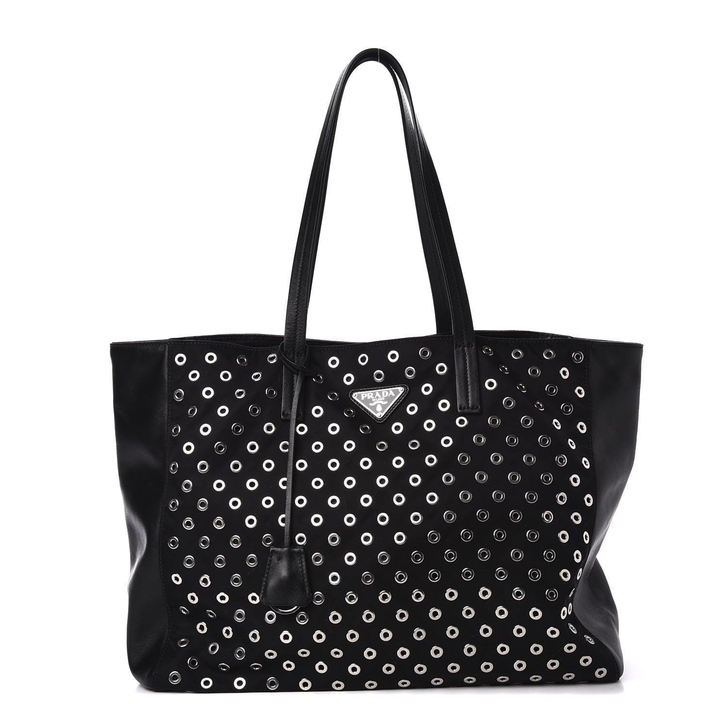 Prada Tessuto Nylon Calfskin Grommet Tote Black 1 of 12