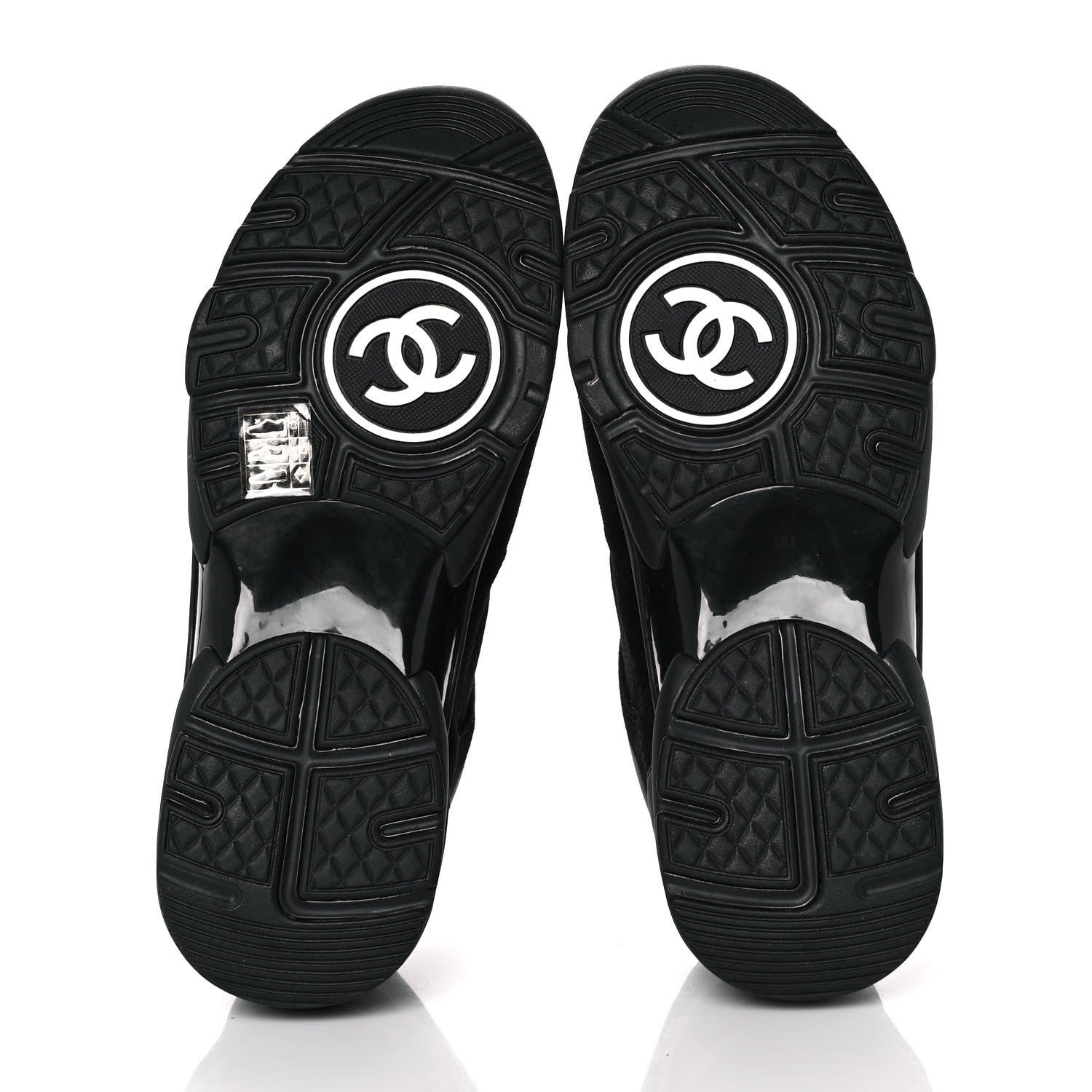 Chanel Fabric Calfskin Suede CC Sneakers 38 Black 5 of 9