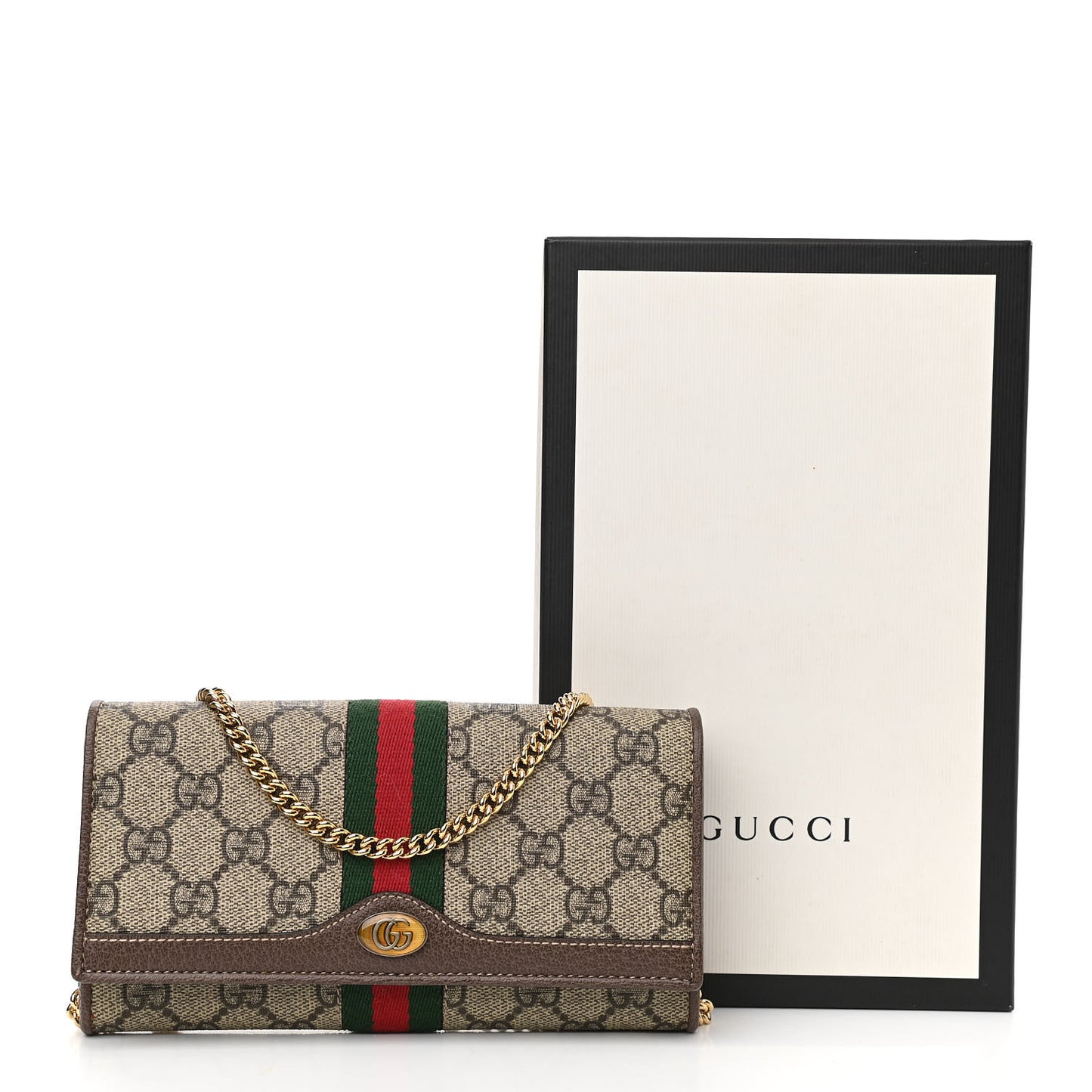 GG Supreme Monogram Web Ophidia Wallet On Chain Brown