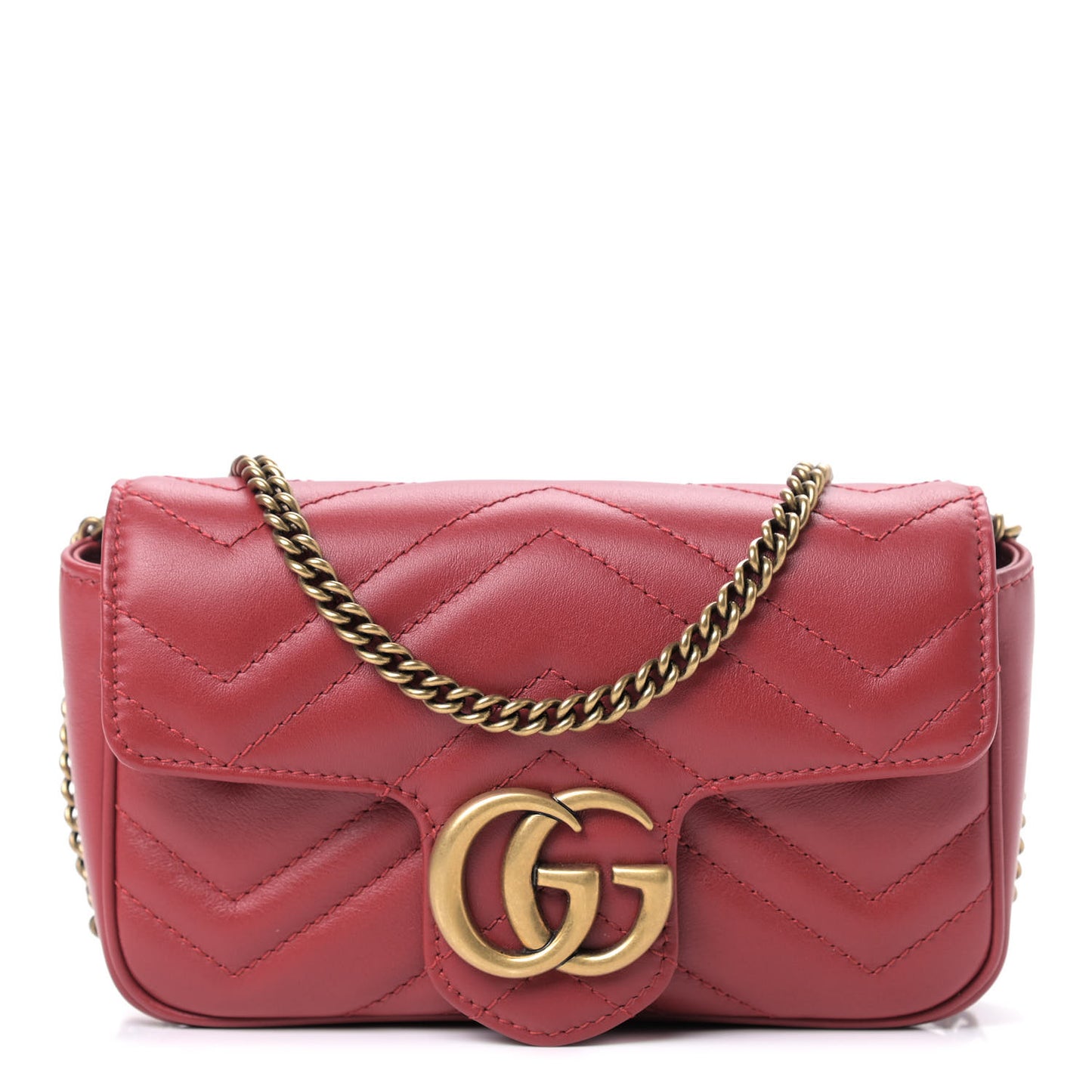 Calfskin Matelasse Super Mini GG Marmont Shoulder Bag Hibiscus Red