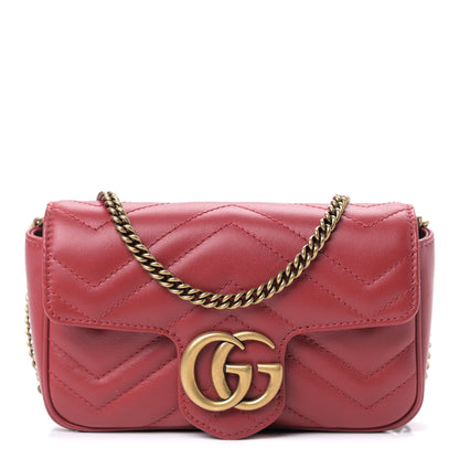 Gucci Calfskin Matelasse Super Mini GG Marmont Shoulder Bag Hibiscus Red 1 of 9