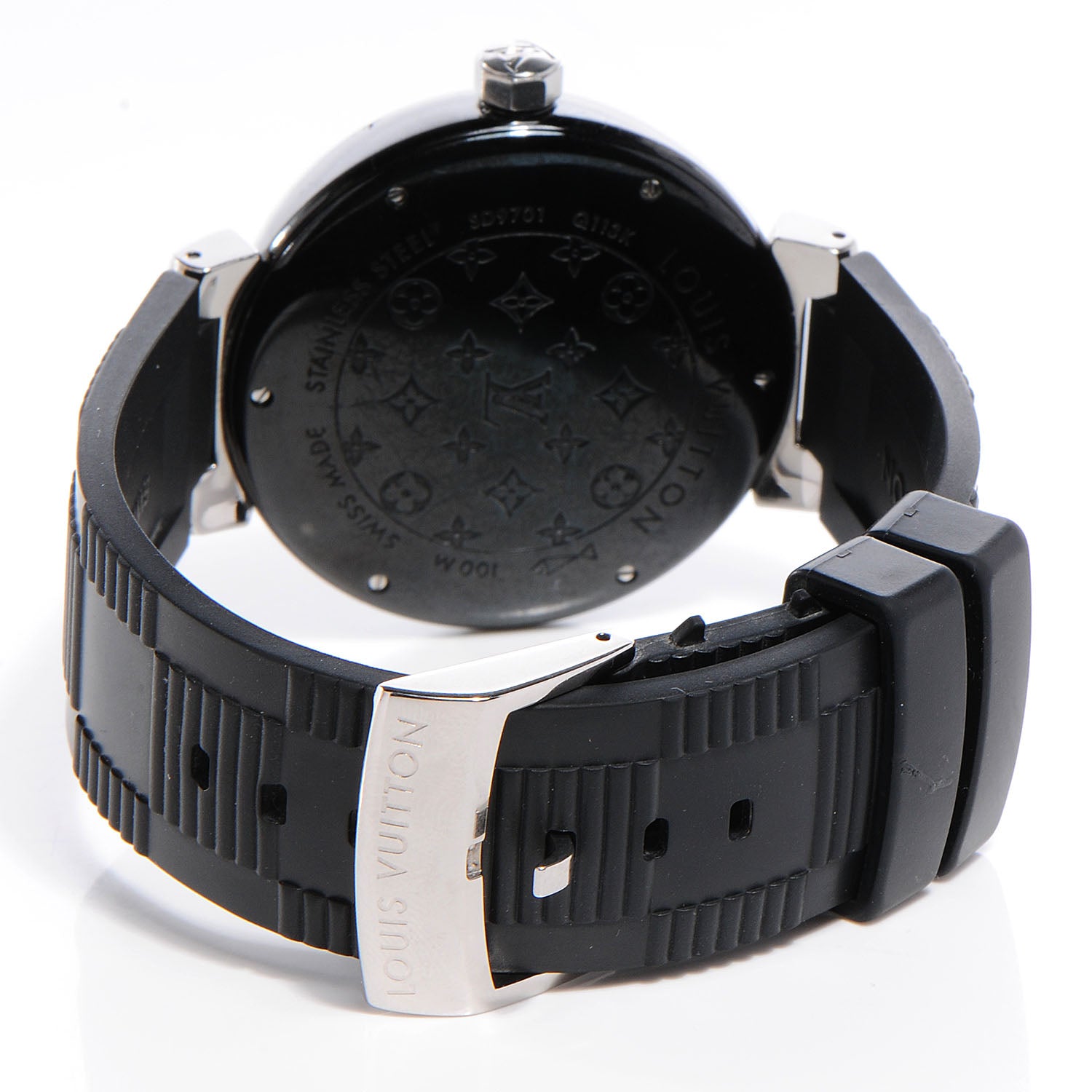 Louis Vuitton Stainless Steel Rubber 41mm Tambour GMT Automatic Watch Black 4 of 5