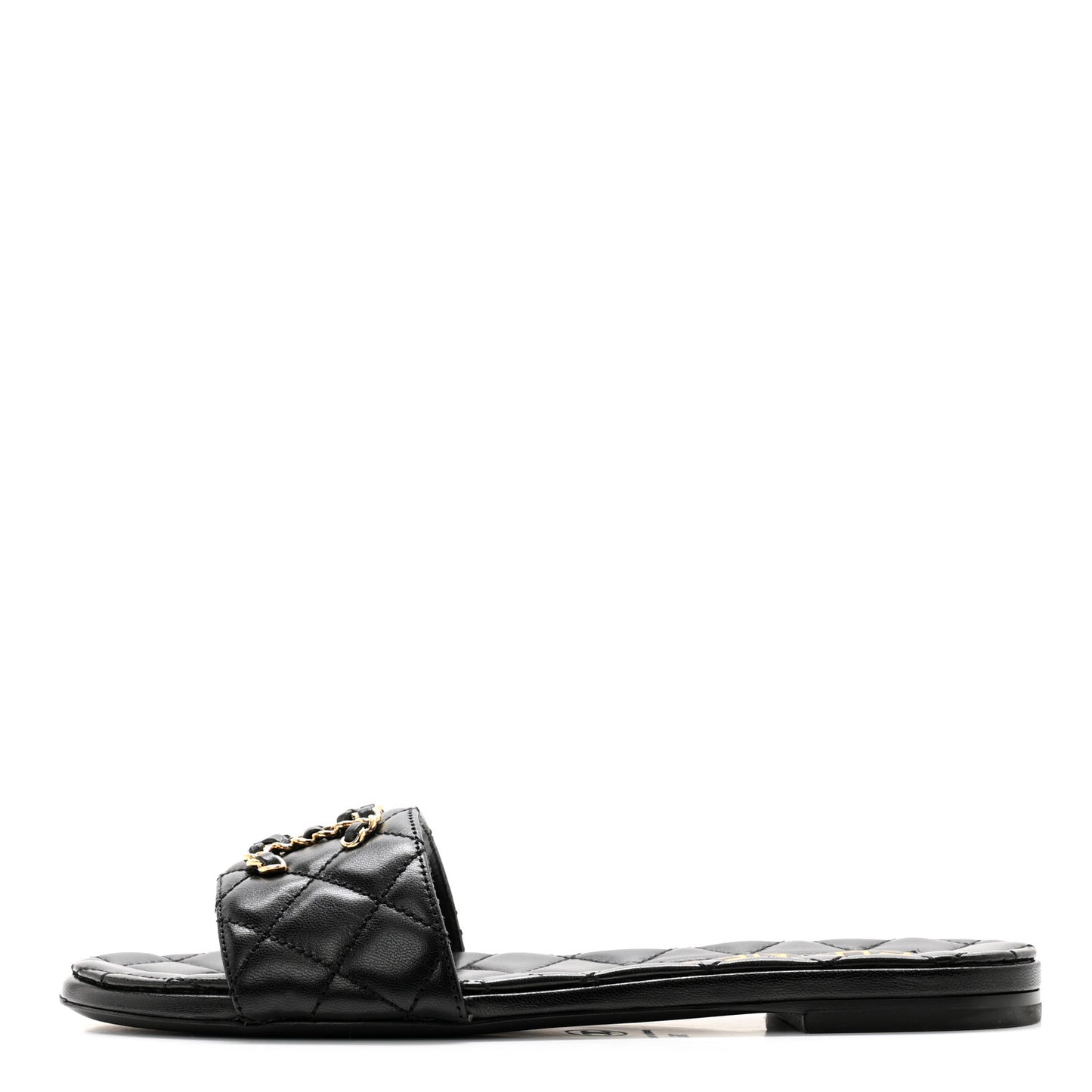 Shiny Goatskin Quilted CC Mules Sandals 36 Black