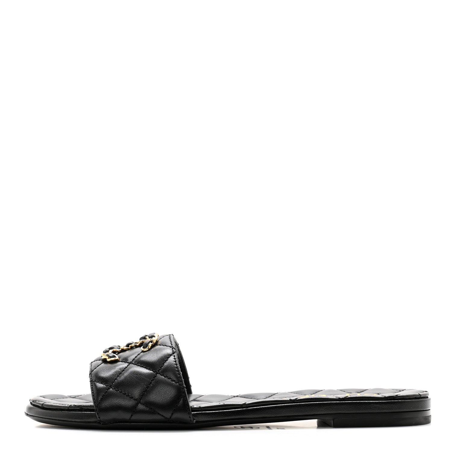 Chanel Shiny Goatskin Quilted CC Mules Sandals 36 Black 1 of 9