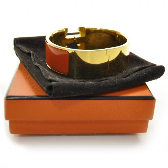 Enamel Clic Clac H Bracelet Wide GM Orange Gold