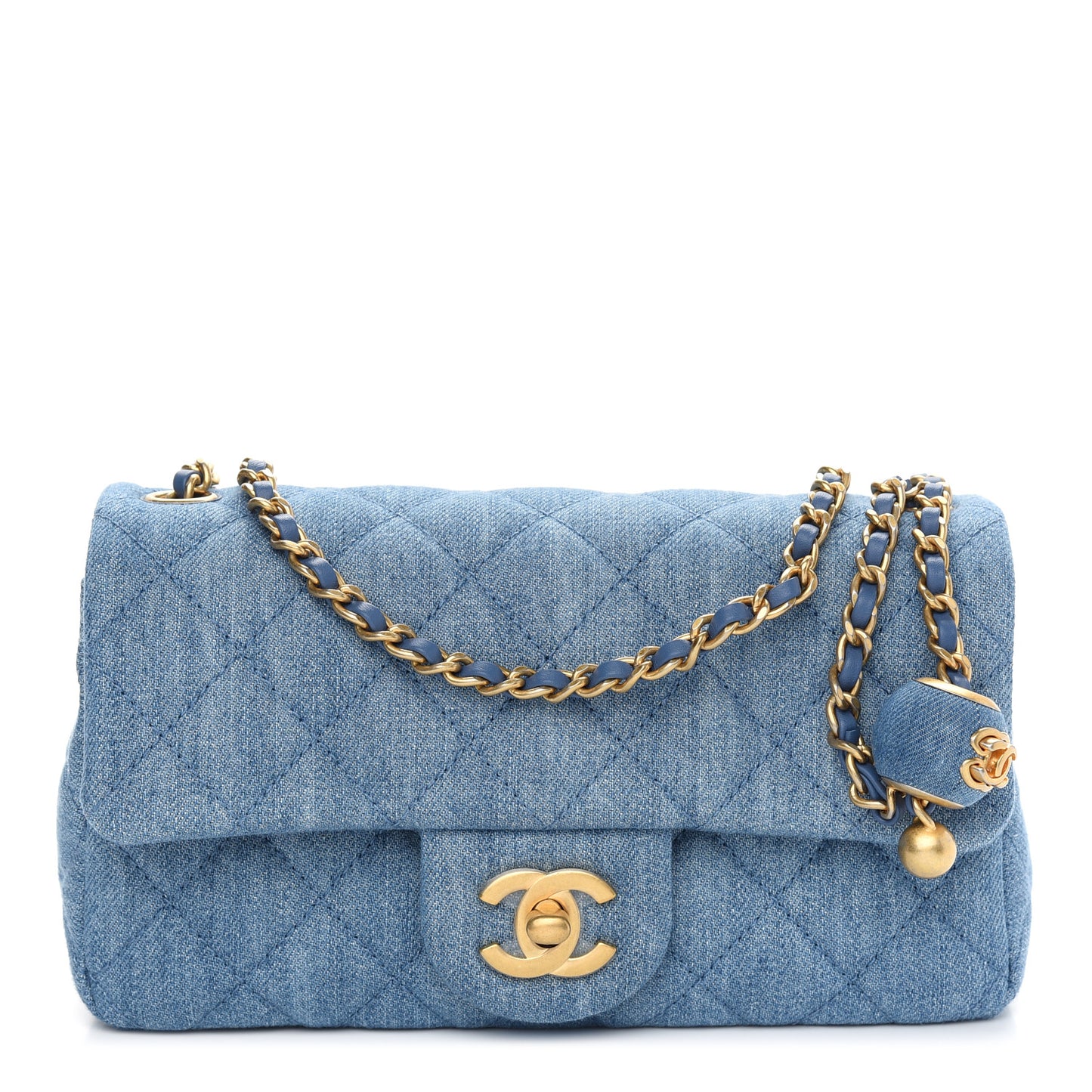 Denim Quilted Mini Pearl Crush Rectangular Flap Blue