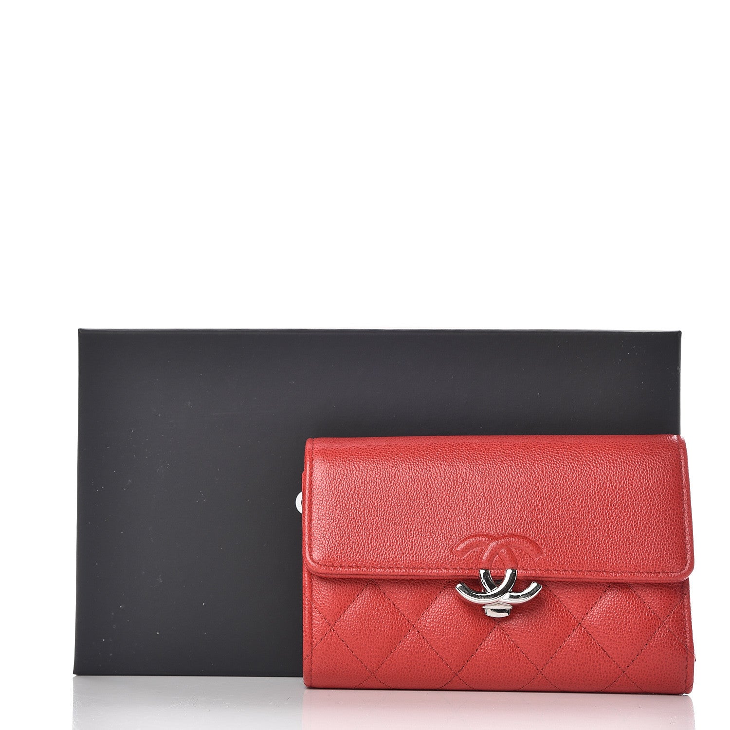 Chanel Grained Calfskin Quilted CC Box Flap Wallet Red 12 of 12