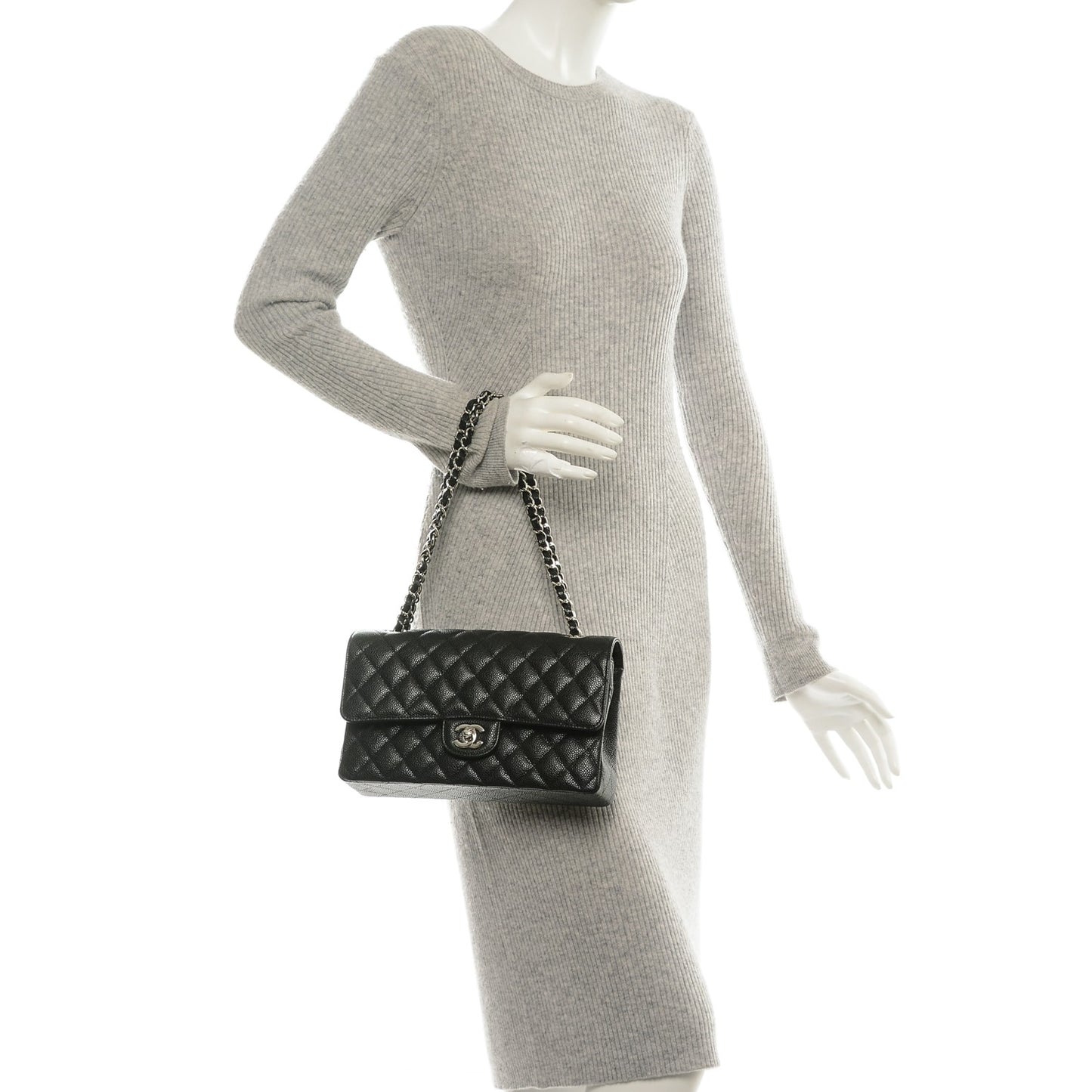 Caviar Quilted Medium Double Flap Black