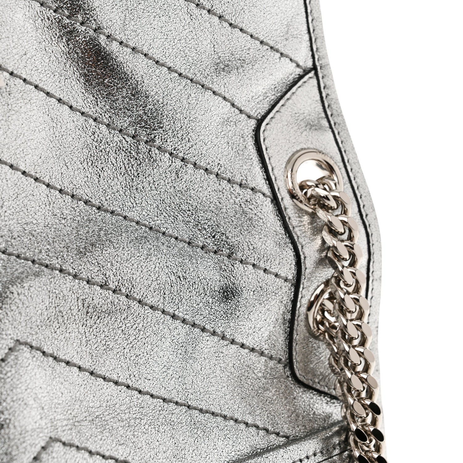 Saint Laurent Metallic Lambskin Matelasse Monogram Medium Niki Chain Satchel Argento 11 of 11