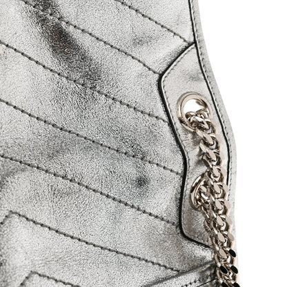 Saint Laurent Metallic Lambskin Matelasse Monogram Medium Niki Chain Satchel Argento 11 of 11
