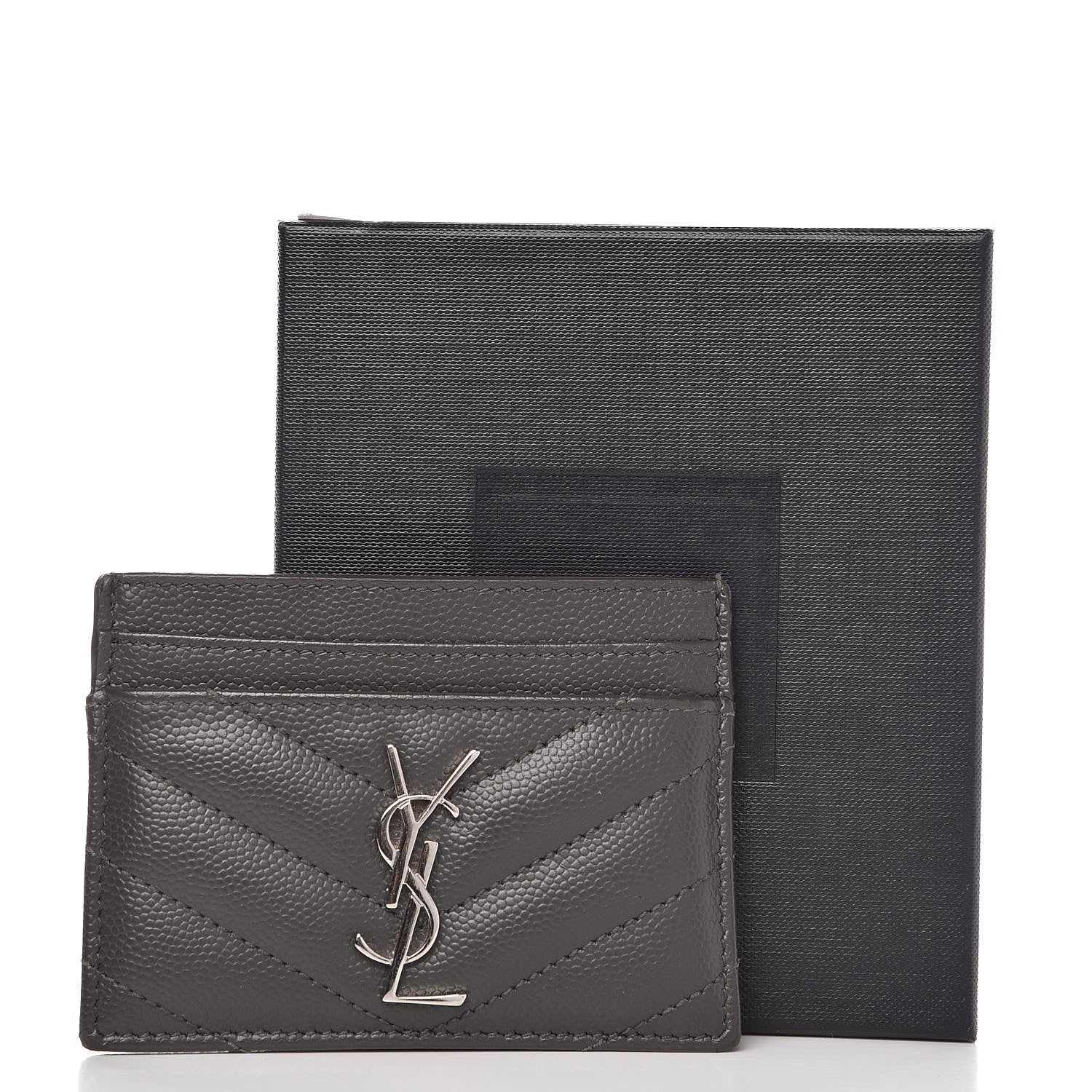 Saint Laurent Grain De Poudre Matelasse Chevron Monogram Card Case Coal 8 of 8