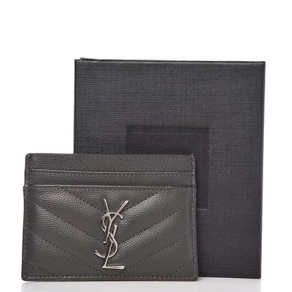 Saint Laurent Grain De Poudre Matelasse Chevron Monogram Card Case Coal 8 of 8