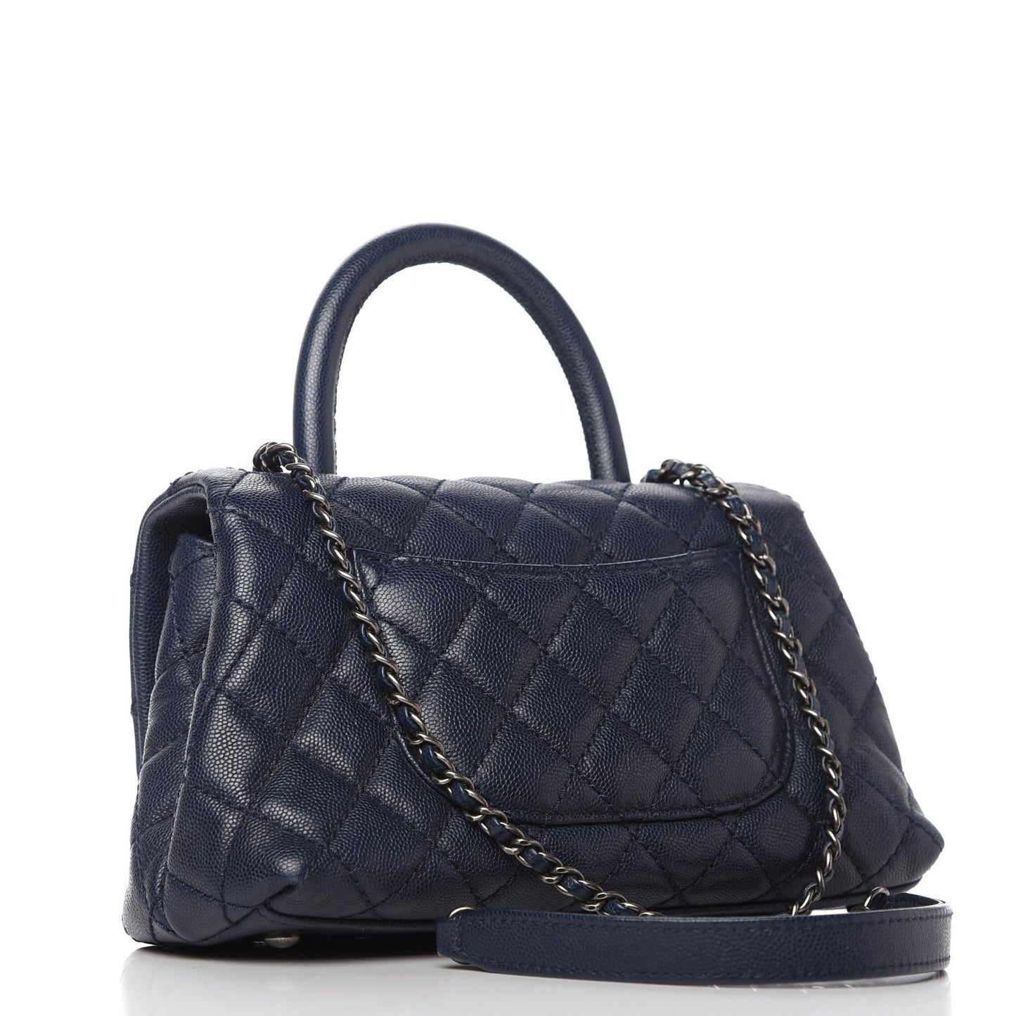 Caviar Quilted Mini Coco Handle Flap Navy Blue