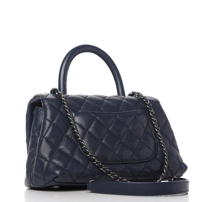 Chanel Caviar Quilted Mini Coco Handle Flap Navy Blue 3 of 10
