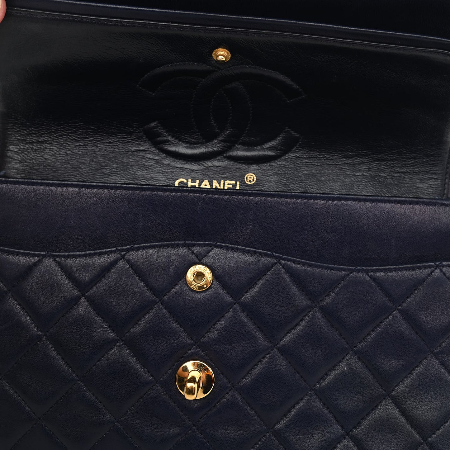 Lambskin Quilted Small Double Flap Navy