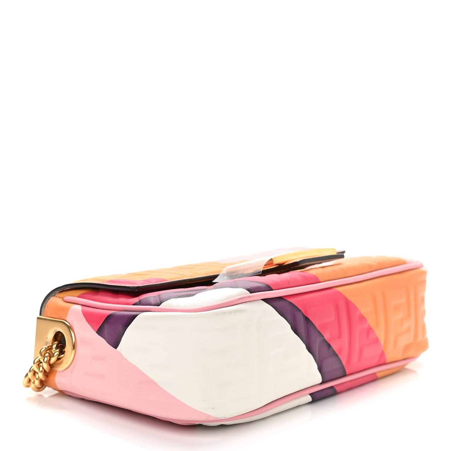 Nappa FF Embossed Line Print Midi Chain Baguette White Multicolor