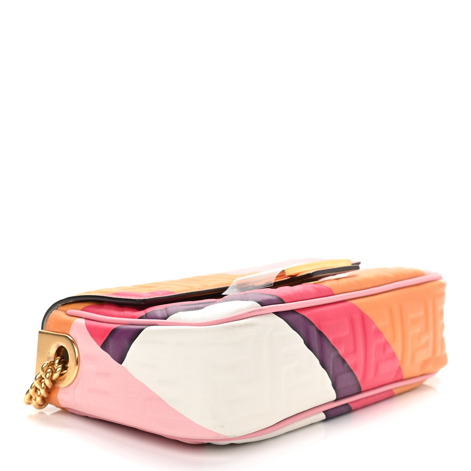 Fendi Nappa FF Embossed Line Print Midi Chain Baguette White Multicolor 4 of 9