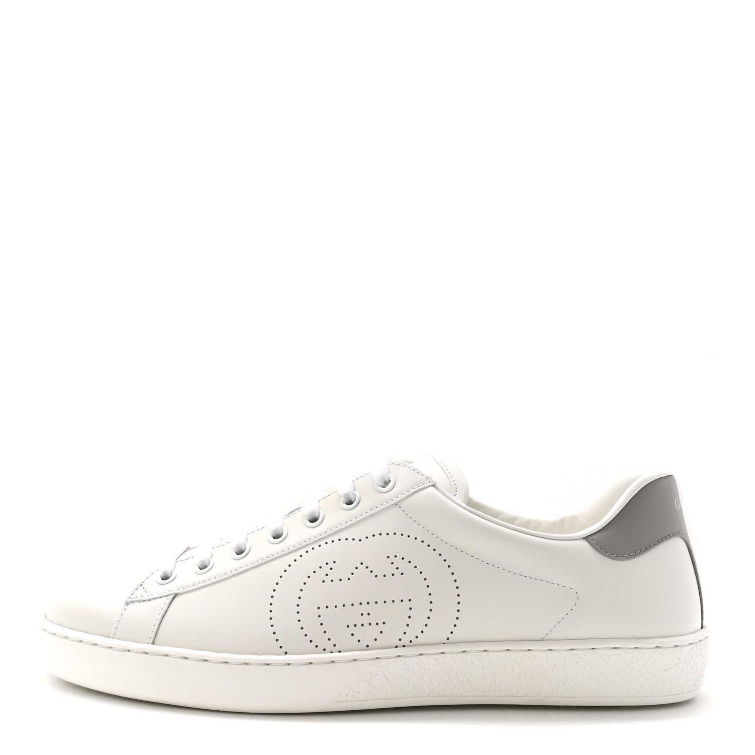Gucci Calfskin Interlocking G Perforated Mens Ace Sneakers 10 White Grey Sky 1 of 10