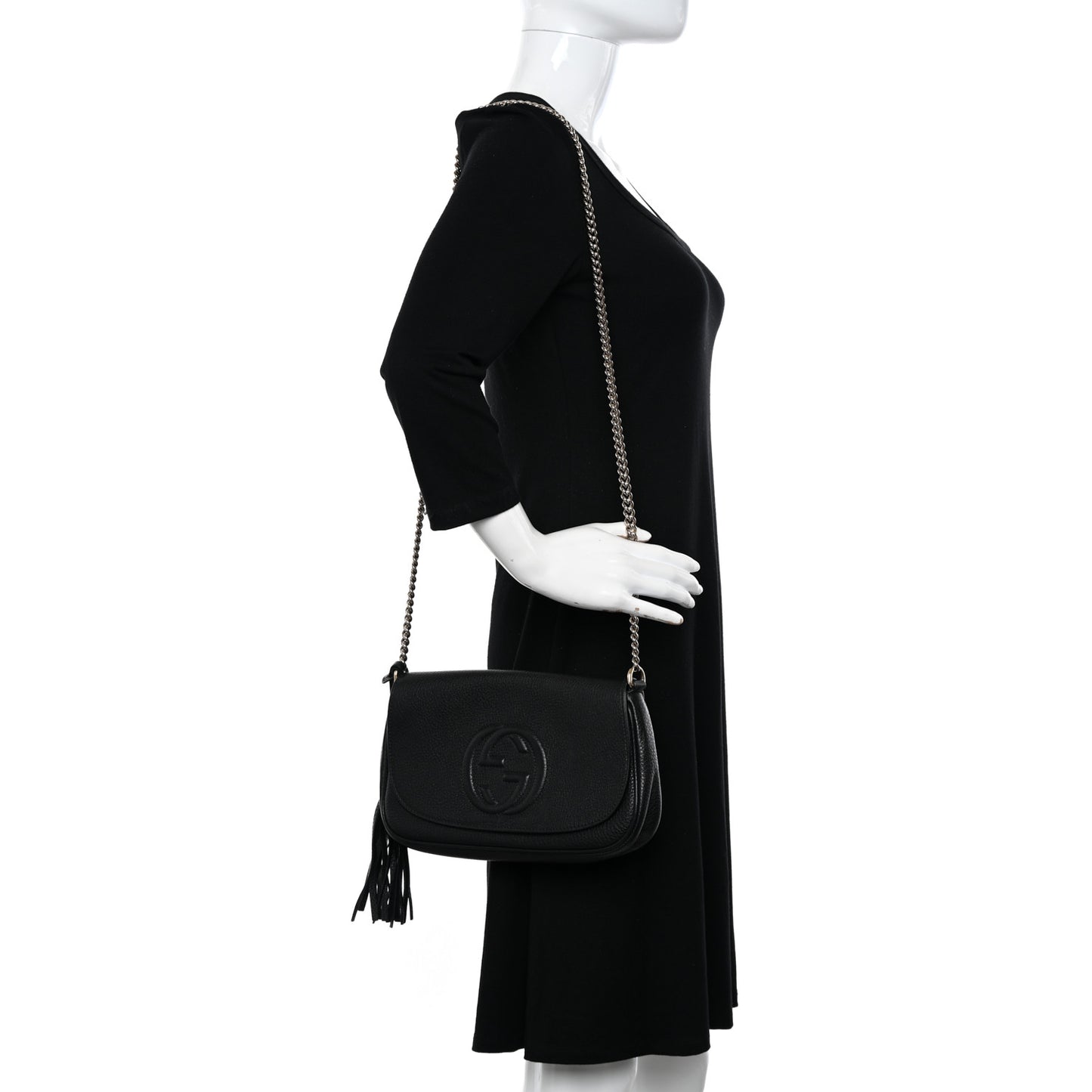 Pebbled Calfskin Medium Soho Flap Crossbody Black