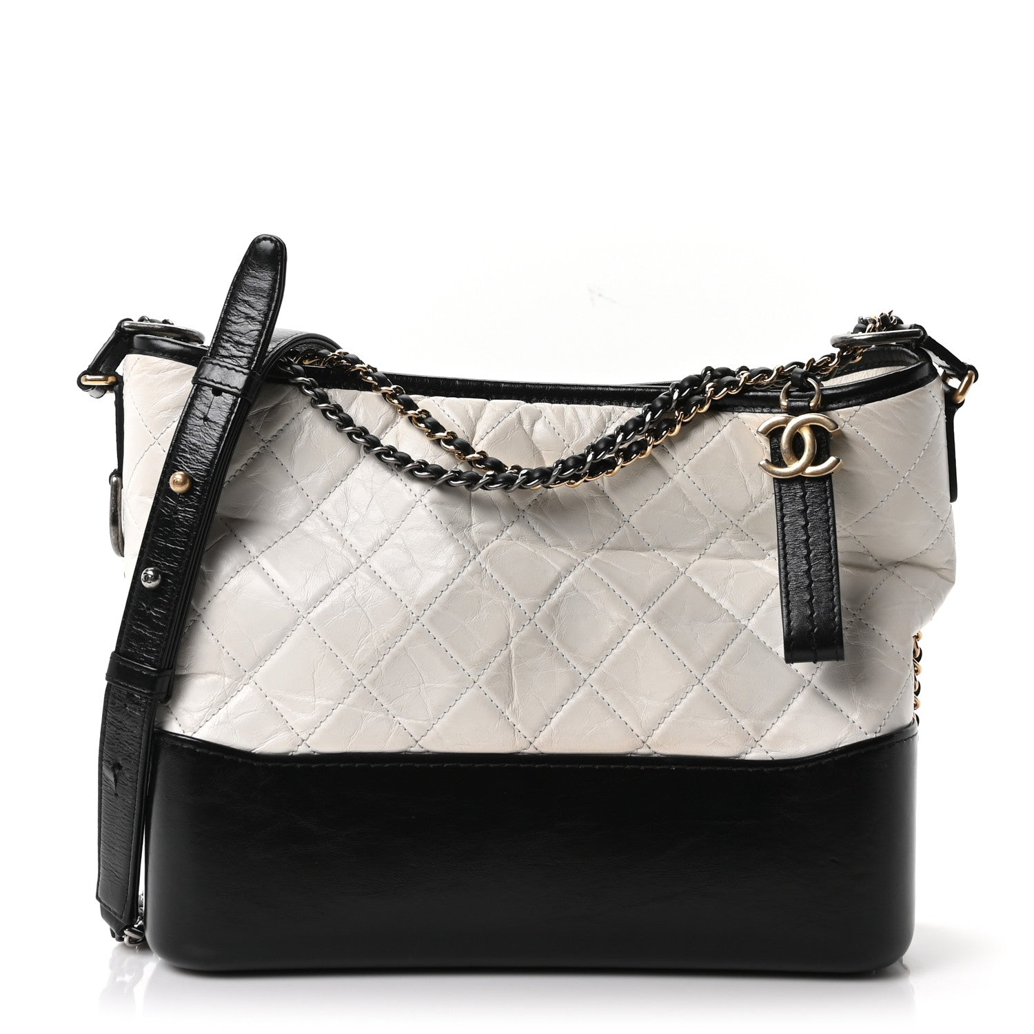 Chanel Aged Calfskin Quilted Medium Gabrielle Hobo Black White 1 of 19