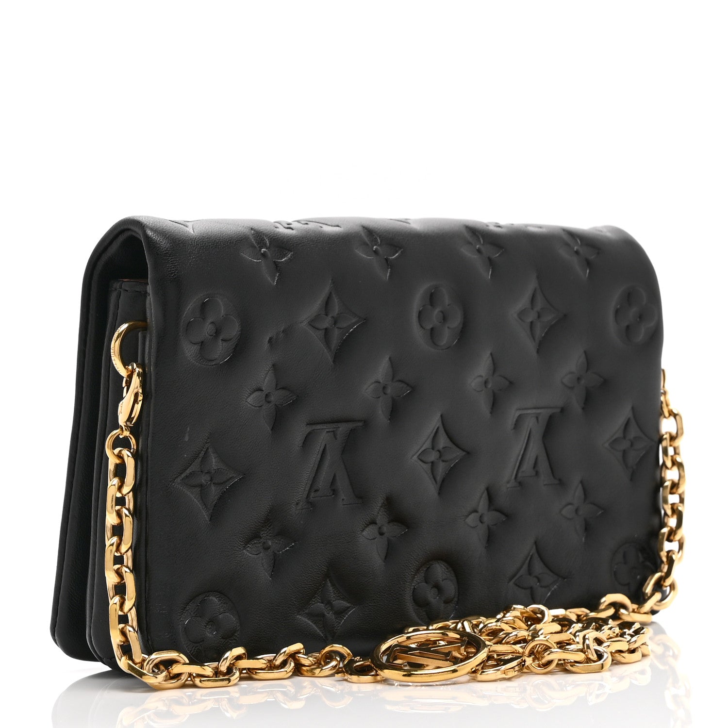 Louis Vuitton Lambskin Embossed Monogram Pochette Coussin Black 3 of 9
