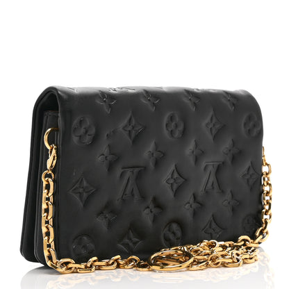 Louis Vuitton Lambskin Embossed Monogram Pochette Coussin Black 3 of 9