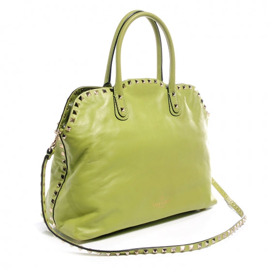 Valentino Garavani Leather Rockstud Dome Satchel Green 3 of 7