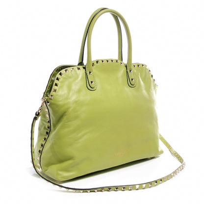Valentino Garavani Leather Rockstud Dome Satchel Green 3 of 7