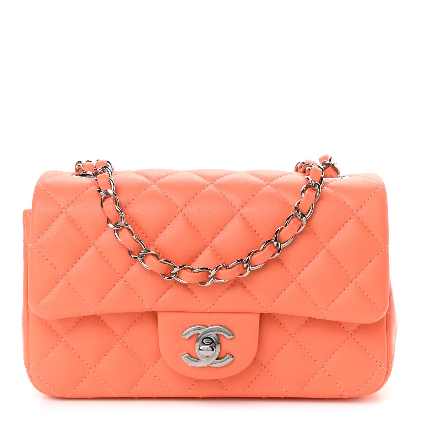 Lambskin Quilted Mini Rectangular Flap Light Orange