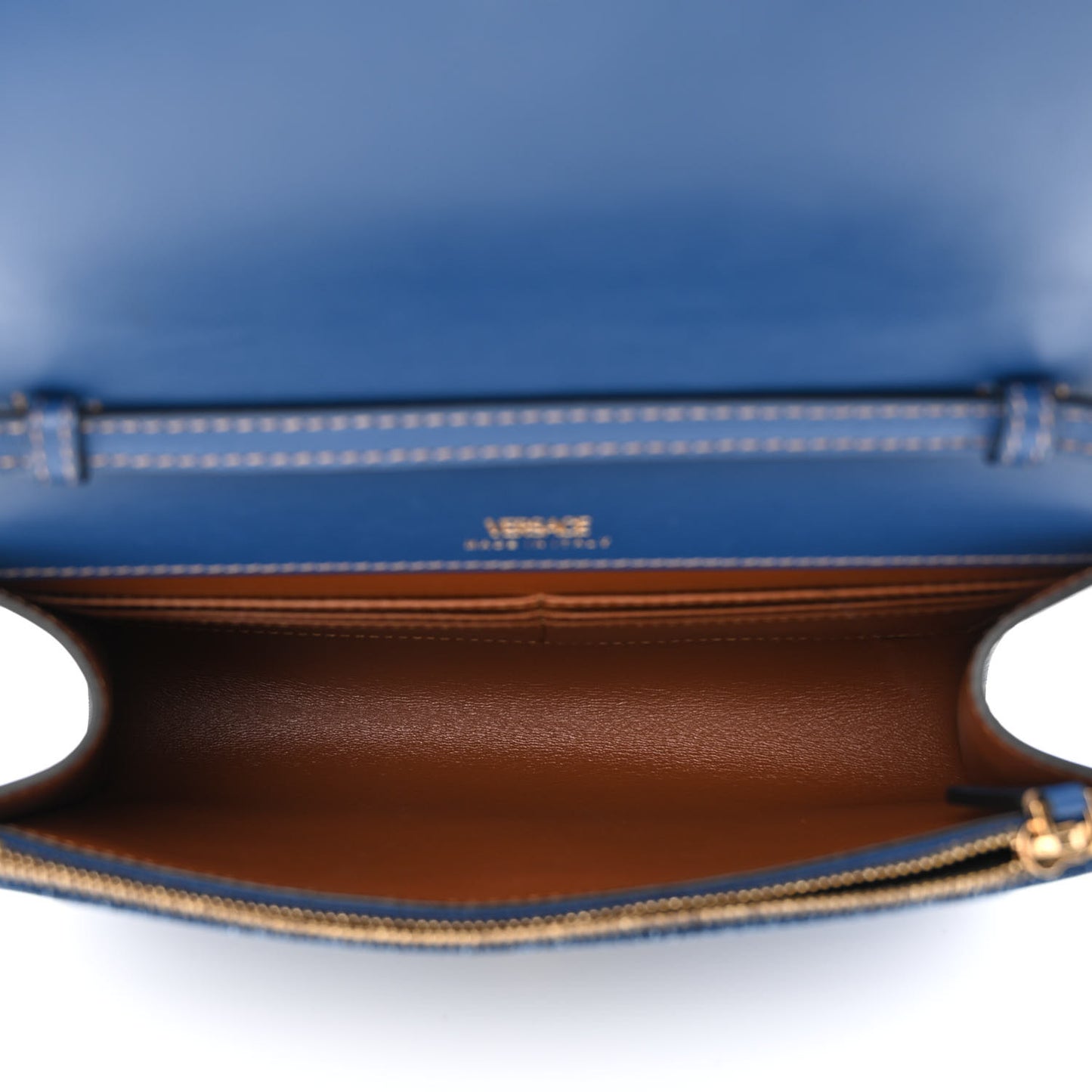 Denim La Medusa Wallet On Strap Navy Blue