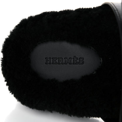 Hermes Calfskin Woolskin Womens Chypre Sandals 38 Black 7 of 9