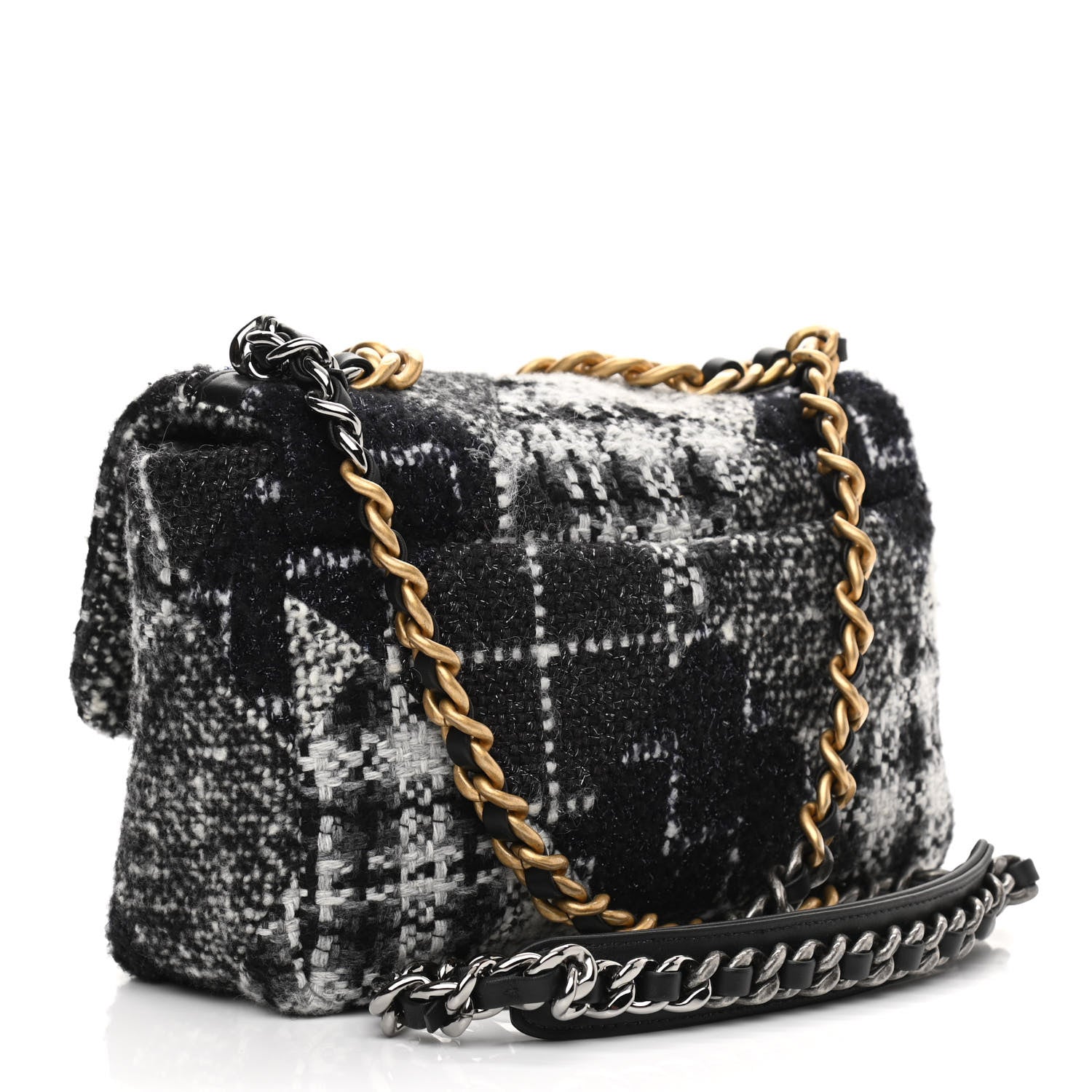 Chanel Tweed Quilted Medium Chanel 19 Flap Black White 3 of 10