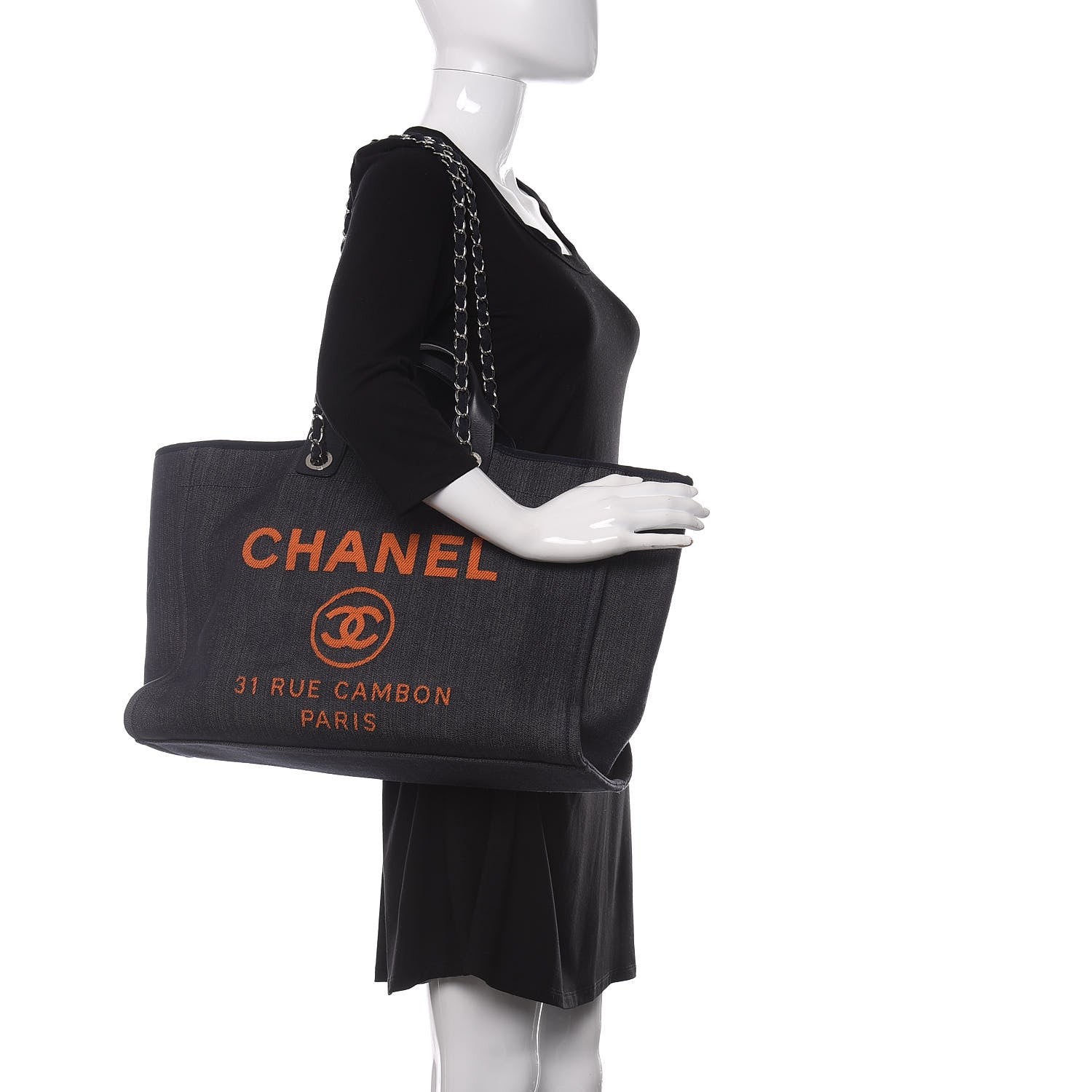 Chanel Denim Large Deauville Tote Blue Orange 3 of 10