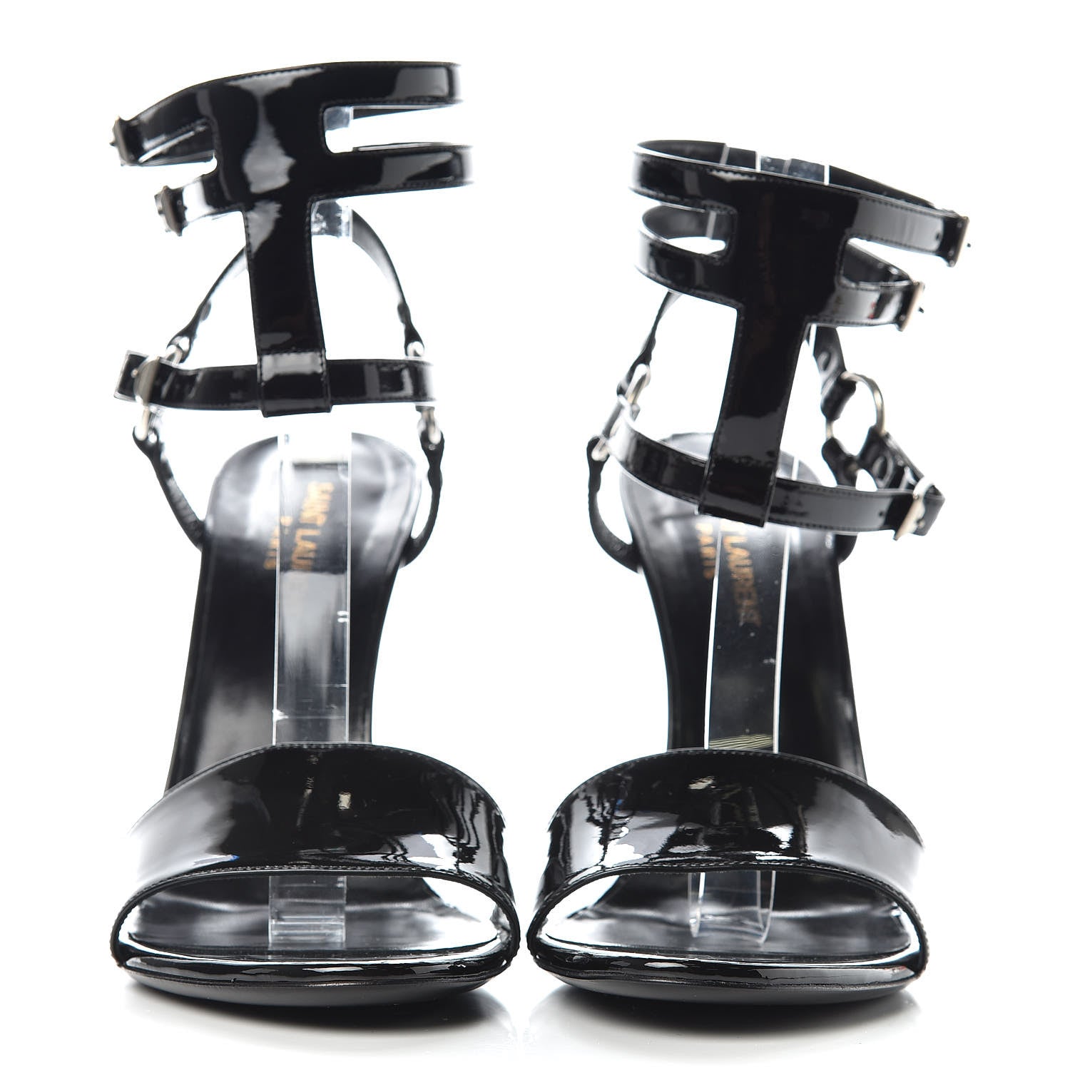 Saint Laurent Patent Calfskin Fetish 105 Sandal Heels 40 Black 2 of 11