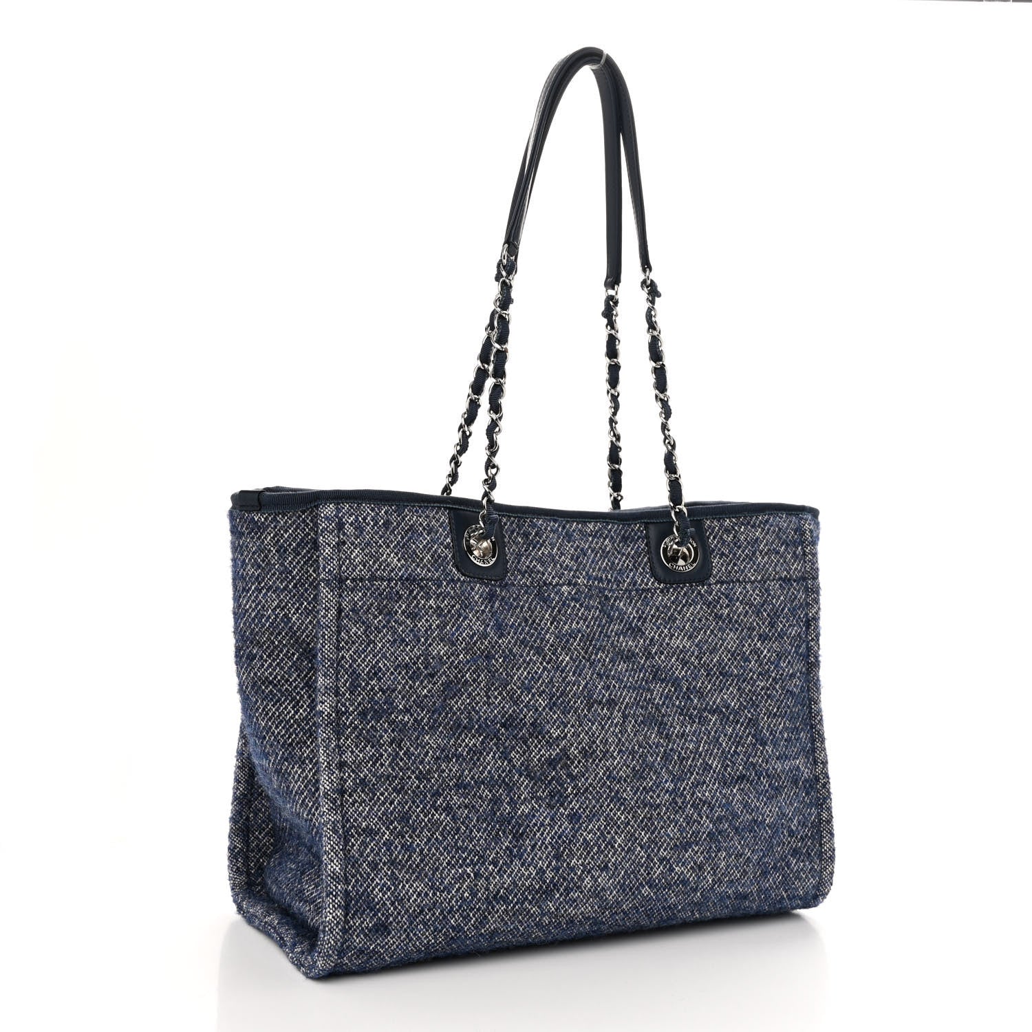 Chanel Mixed Fibers Calfskin Small Deauville Tote Blue 3 of 10