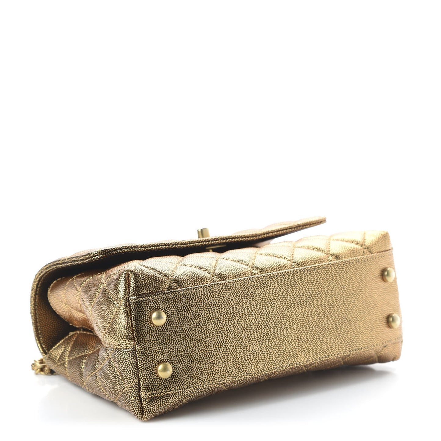Metallic Caviar Quilted Mini Coco Handle Flap Gold