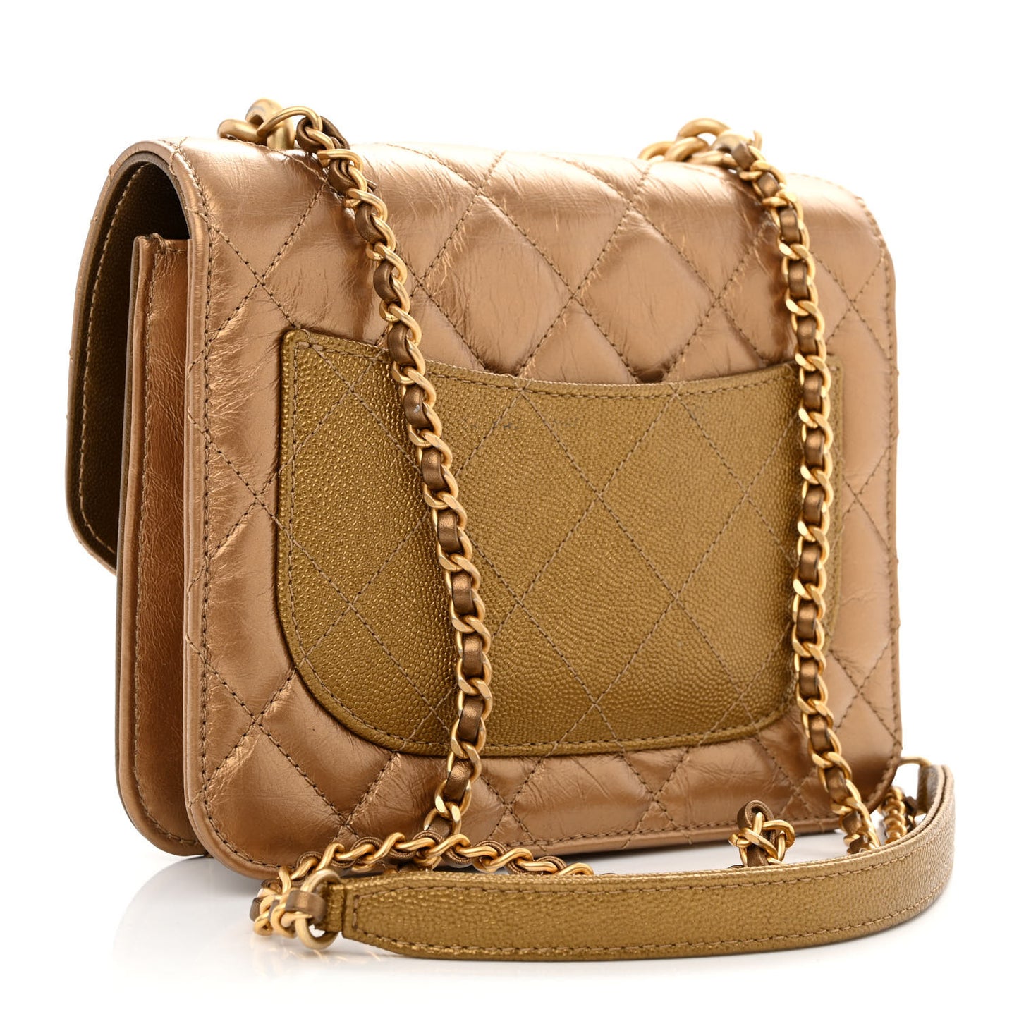 Metallic Lambskin Caviar Quilted Chain Handle Flap Bronze