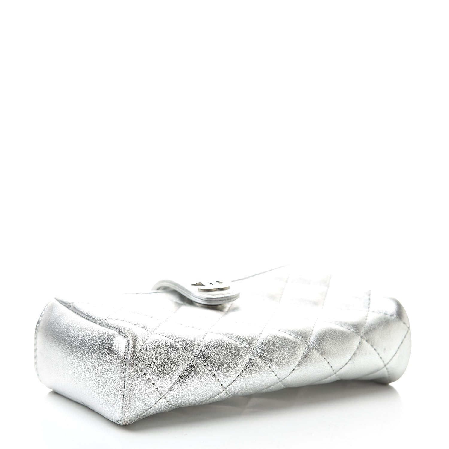 Chanel Metallic Lambskin Quilted Mini Phone Holder Clutch Silver 4 of 13