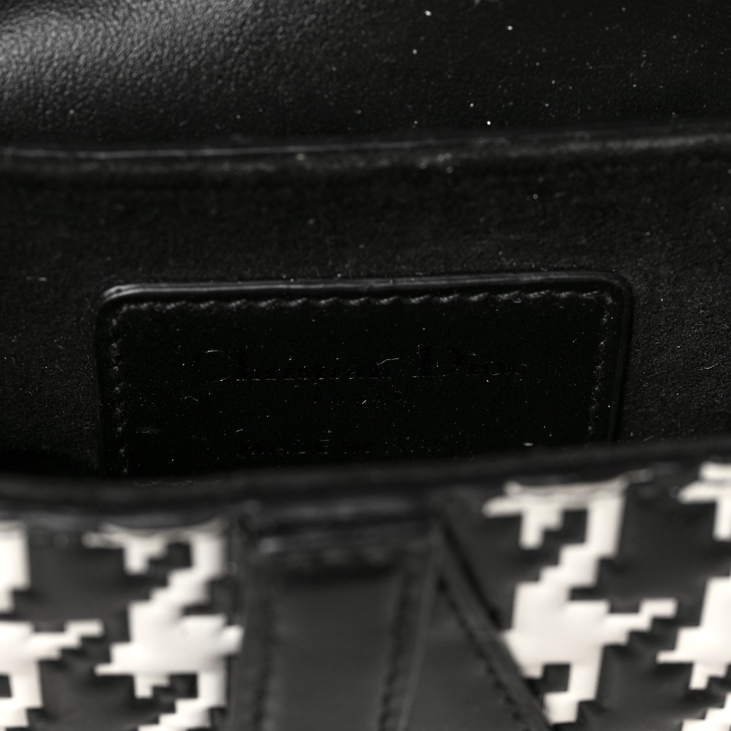 Calfskin Macro Houndstooth Embossed Micro Saddle Bag Black White