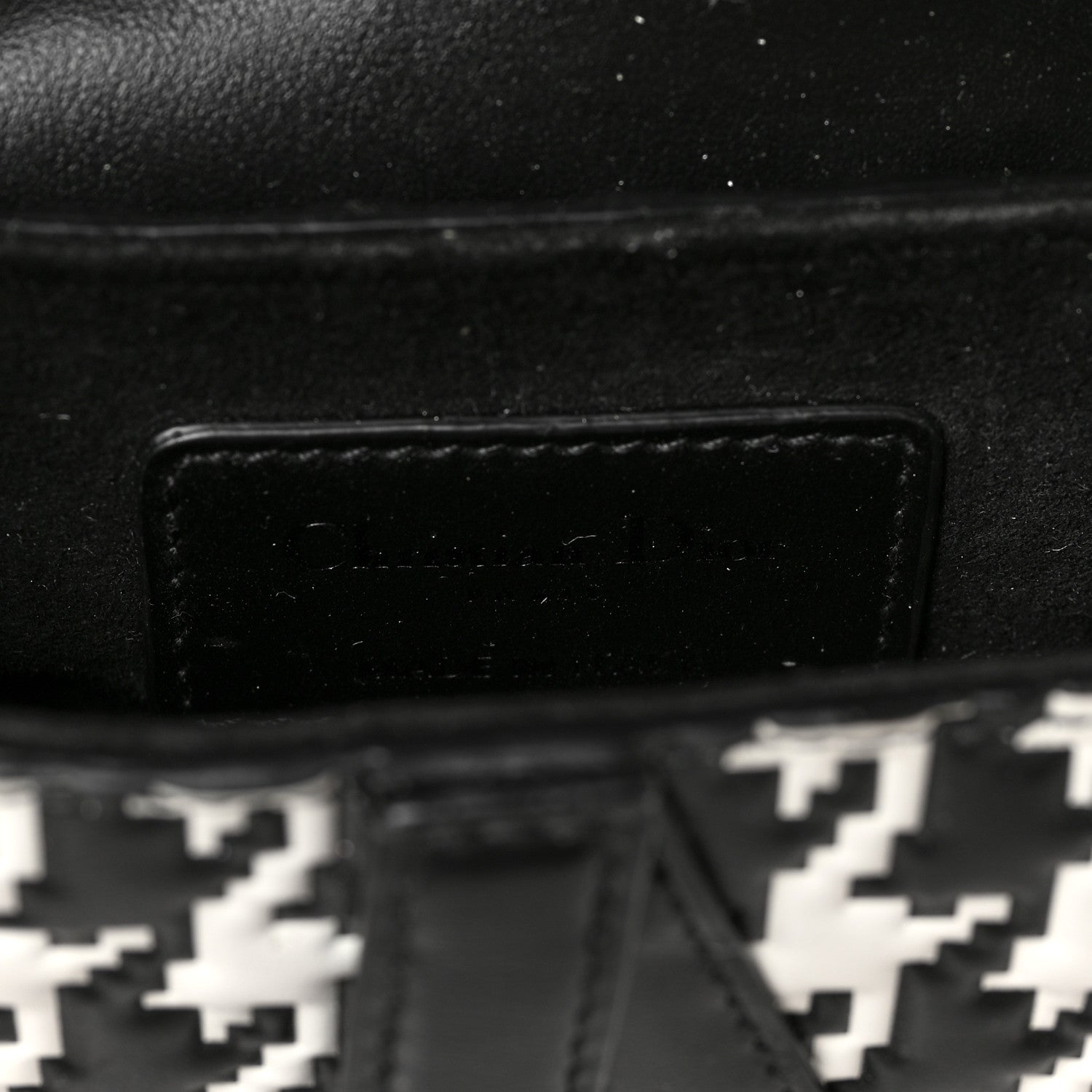 Christian Dior Calfskin Macro Houndstooth Embossed Micro Saddle Bag Black White 6 of 8