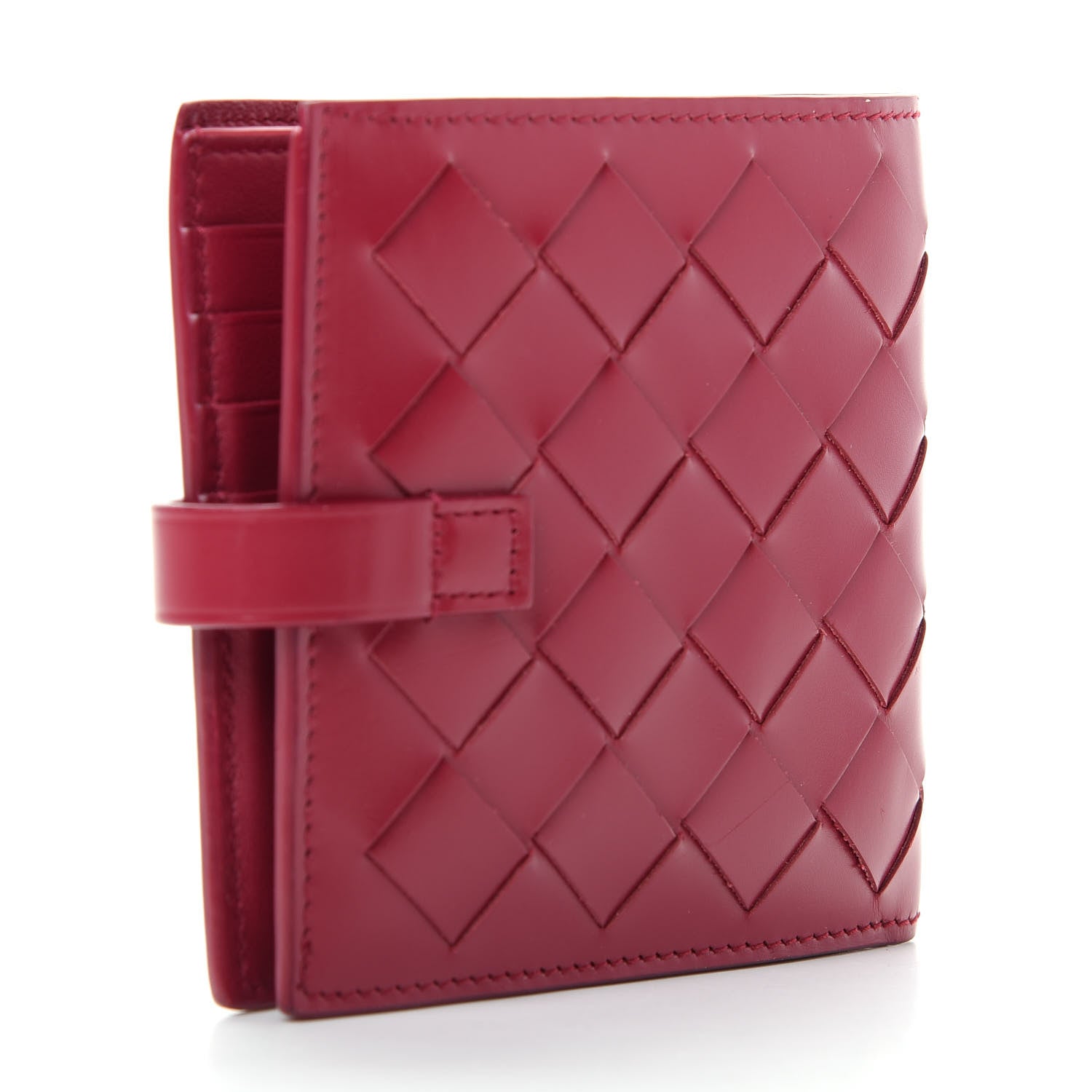 Bottega Veneta Glossy Woven Calfskin Wallet Amaranto 3 of 7