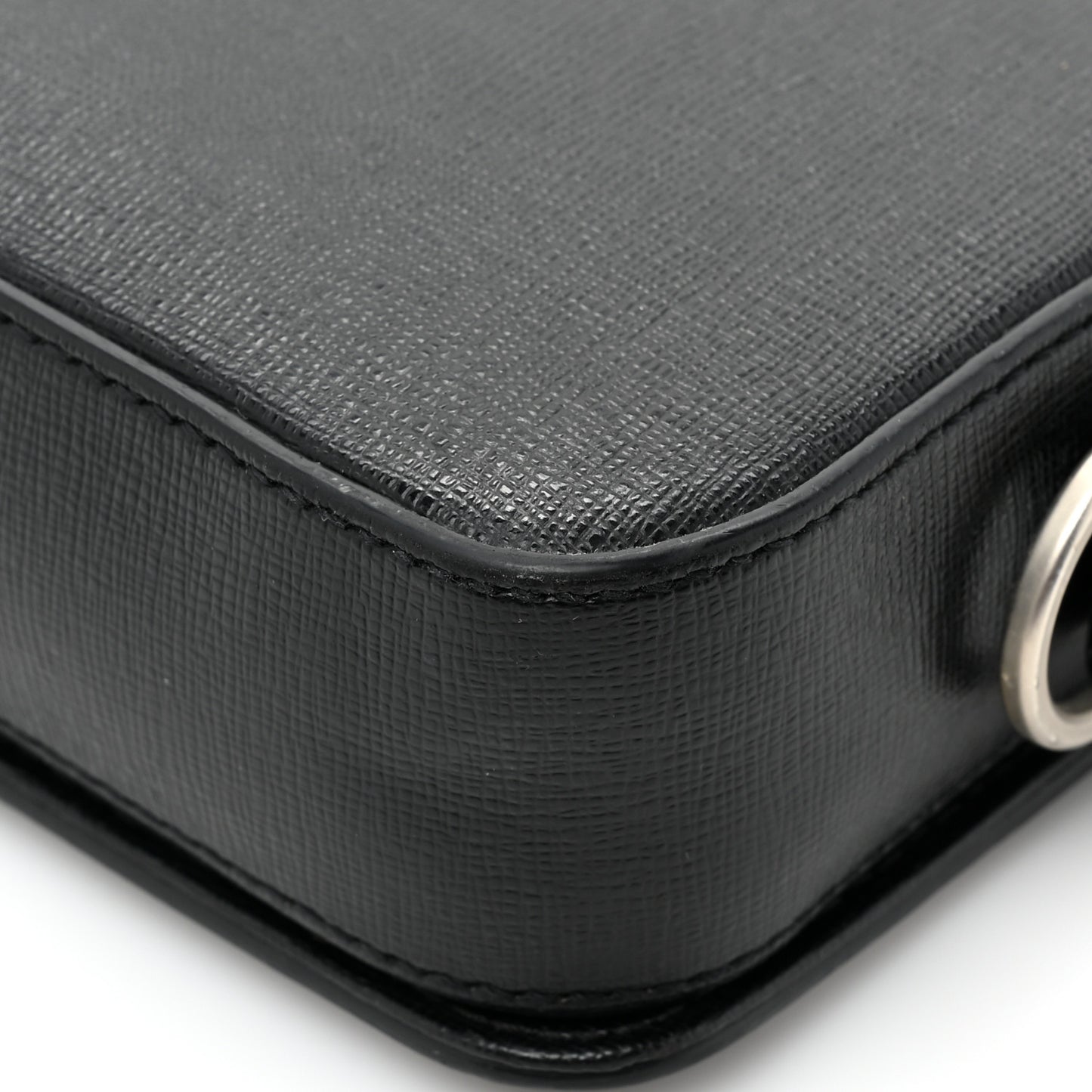 Saffiano Striped Mini Diag Binder Clip Bag Black White